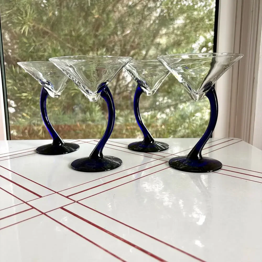 Vintage Libbey Bravura Martini Glasses Set of 4 Cobalt Blue Stem